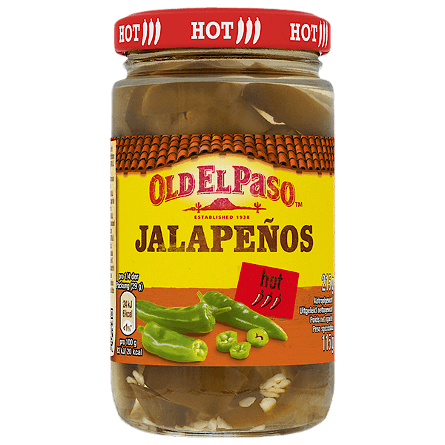 ein Glas mit scharfen, geschnittenen Jalapenos von Old El Paso, 215 g